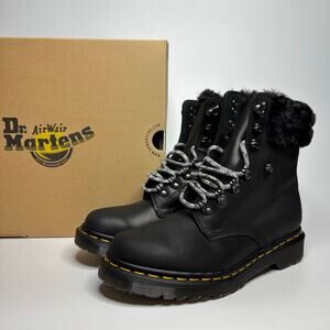 Dr. Martens 1460 Serena Collar Faux Fur Lined Leather Combat Boots in Black
